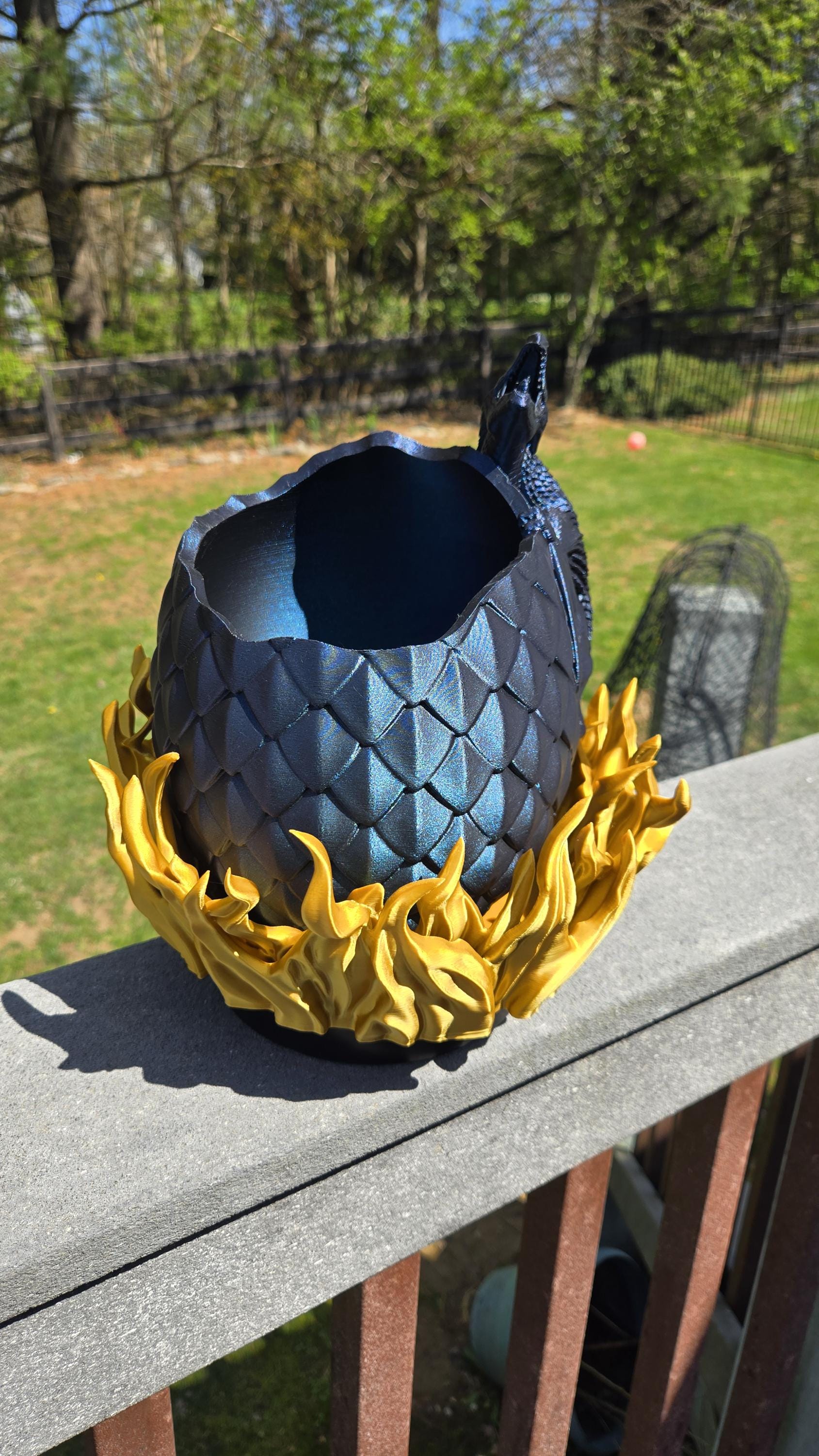 Dragon Hatching in Fire Planter with Drainage holes and watering hole