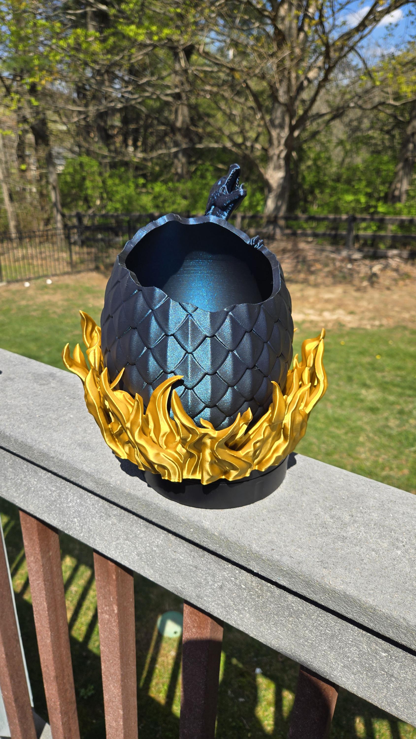 Dragon Hatching in Fire Planter with Drainage holes and watering hole