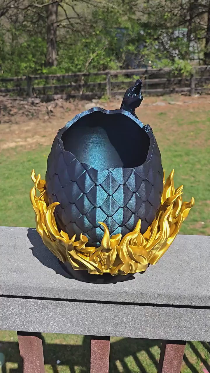Dragon Hatching in Fire Planter with Drainage holes and watering hole