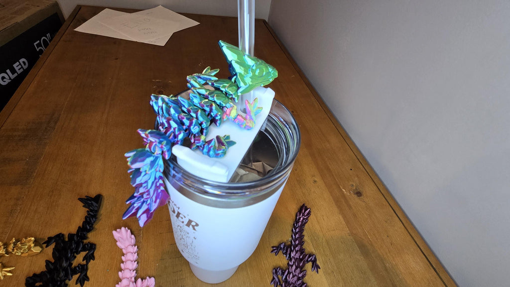 Cute articulating baby gemstone dragon straw charm buddy