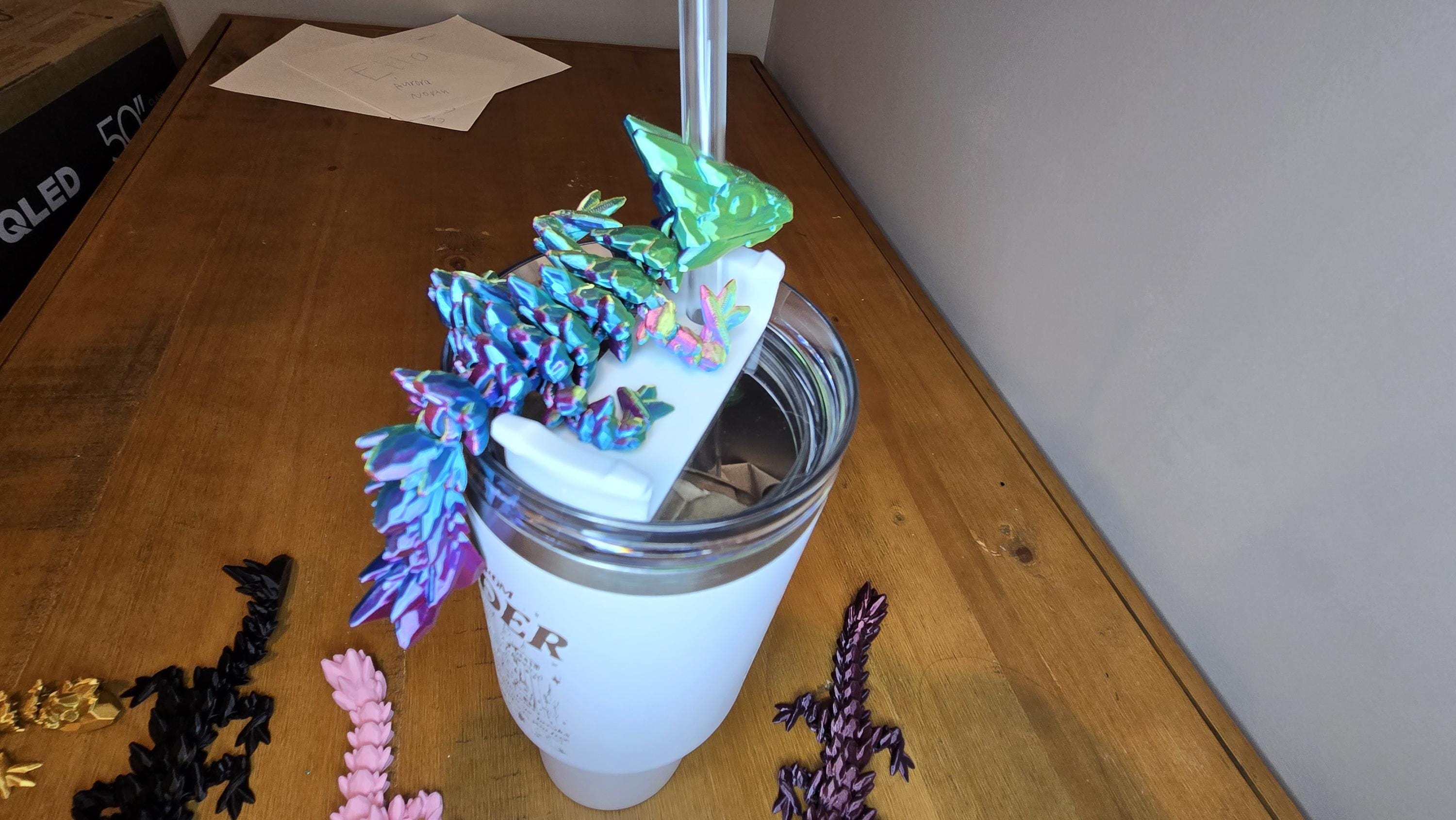 Cute articulating baby gemstone dragon straw charm buddy