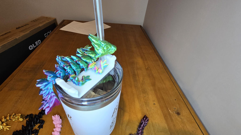 Cute articulating baby gemstone dragon straw charm buddy
